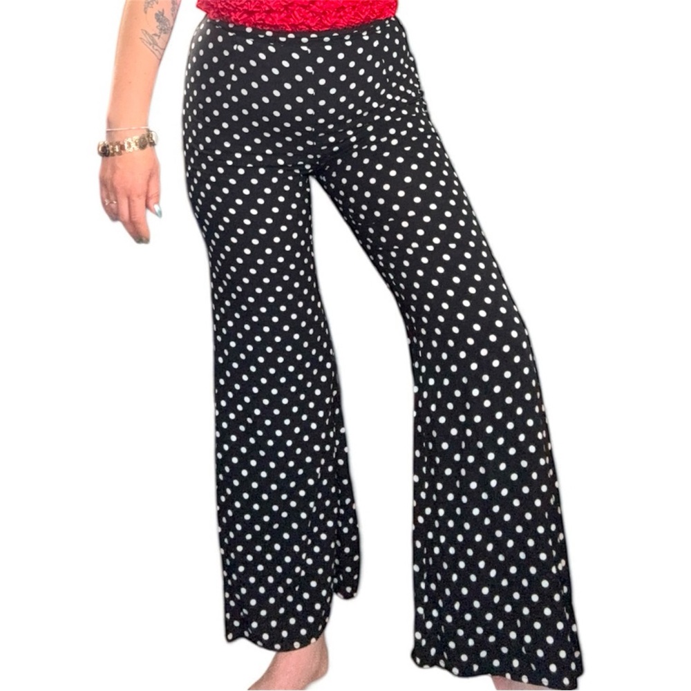 Wild Honey Black and White Polka Dot Wide-Leg Pants High Waisted Pleated Sz L - Picture 4 of 16